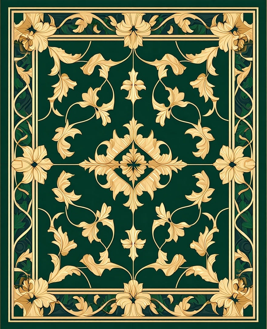 Elegant Gold Floral Vines Rug