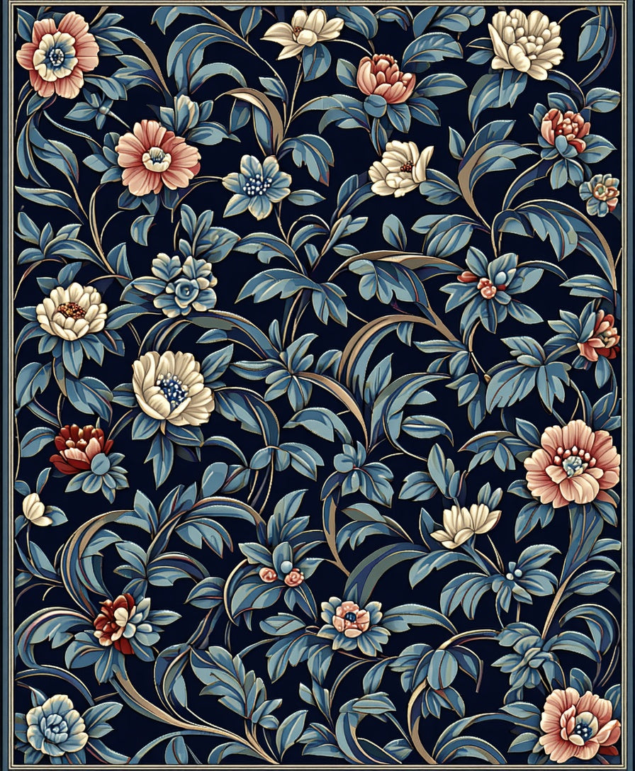 Antique Floral Vine Pattern Rug