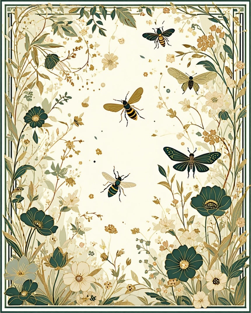 Whimsical Bees and Flowers Garden Design Rug
