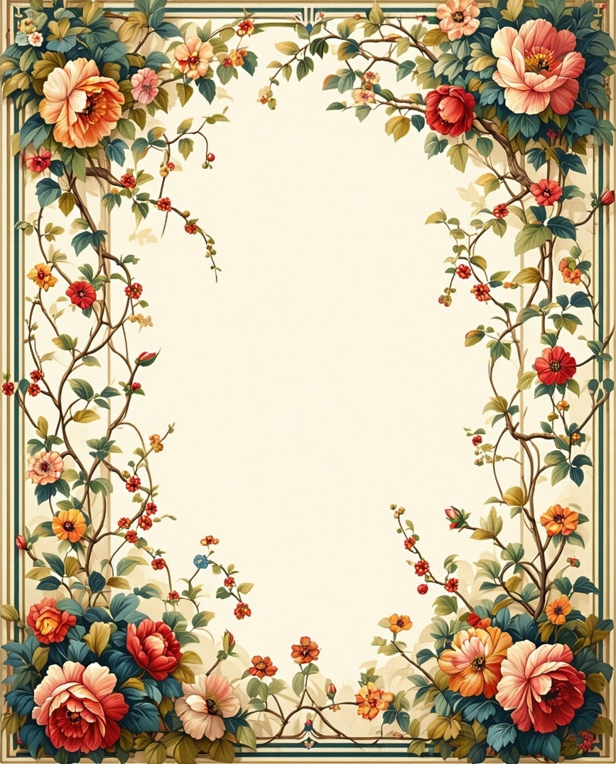 Elegant Floral Vine Botanical Design Rug
