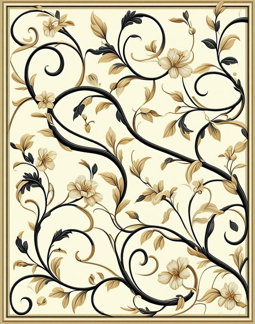 Ornate Floral Vine Design Rug