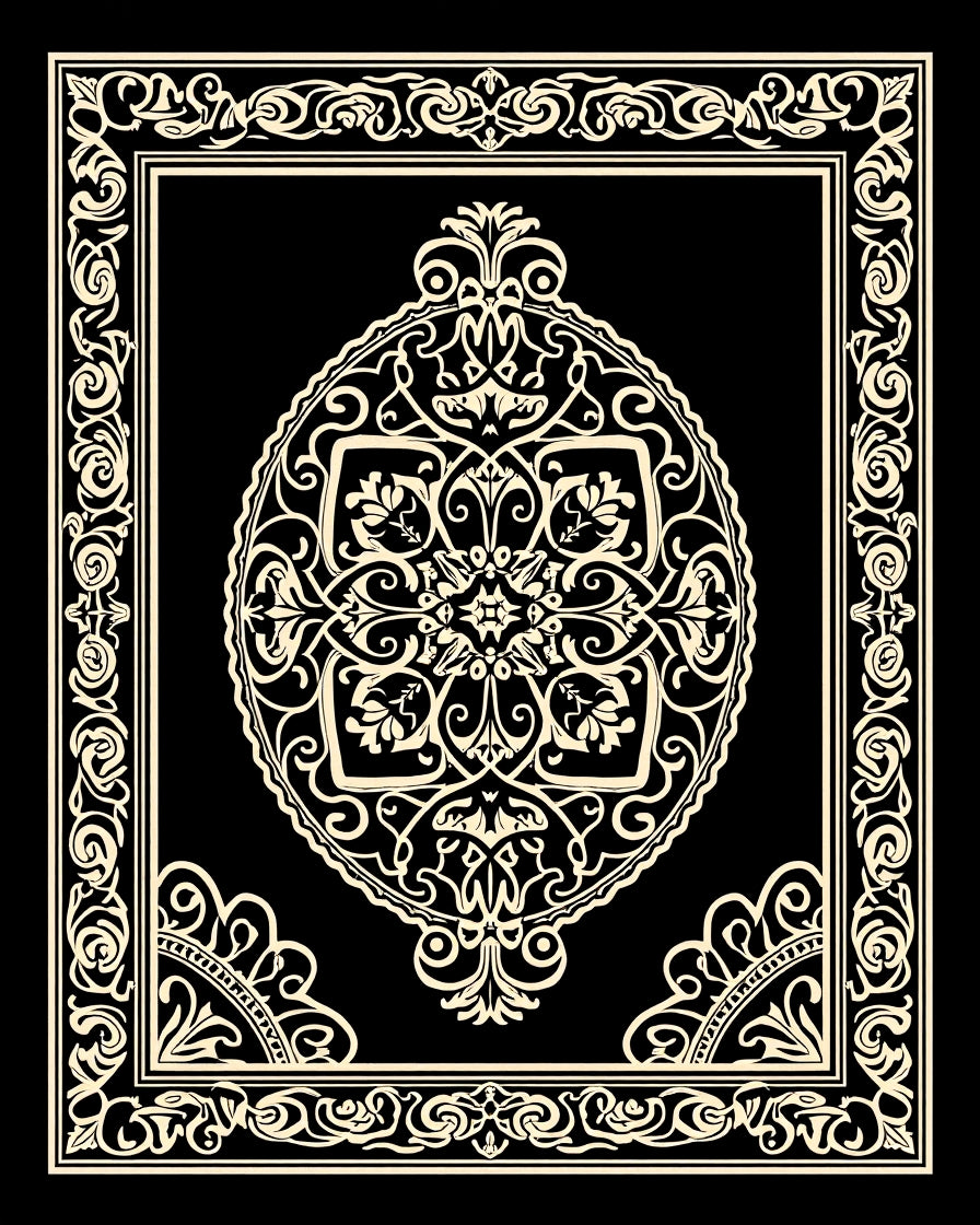 Intricate Black Cream Mandala Pattern Rug