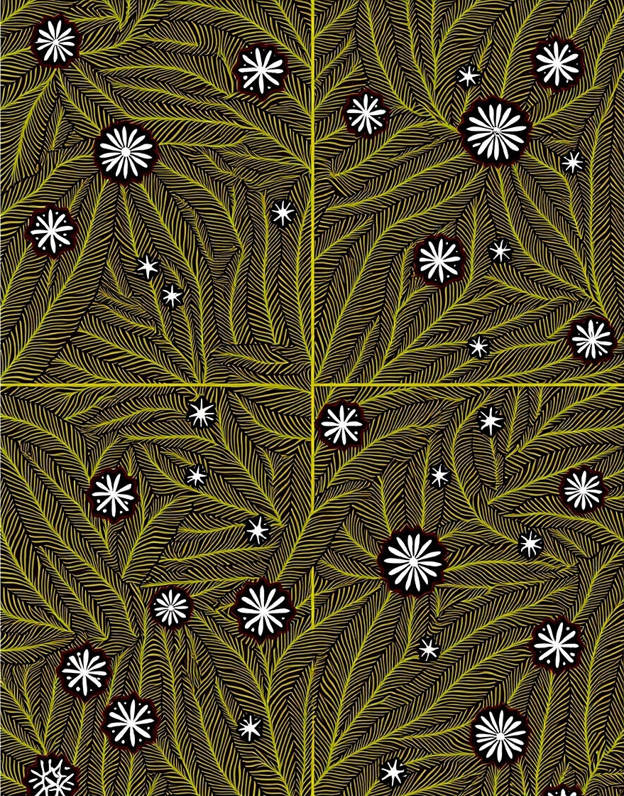 Golden Fern Swirl White Flower Rug