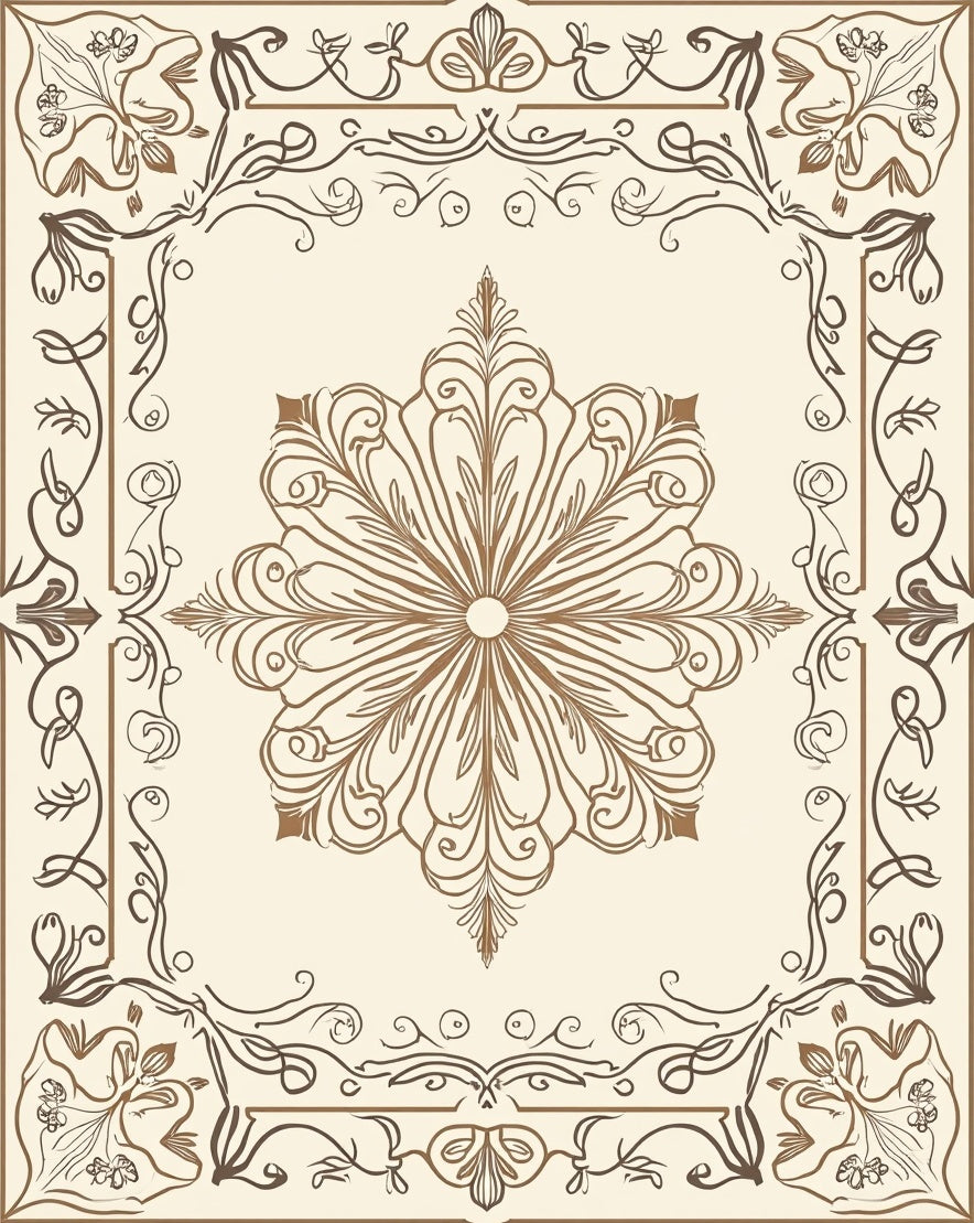 Elegant Floral Swirl Frame Design Rug