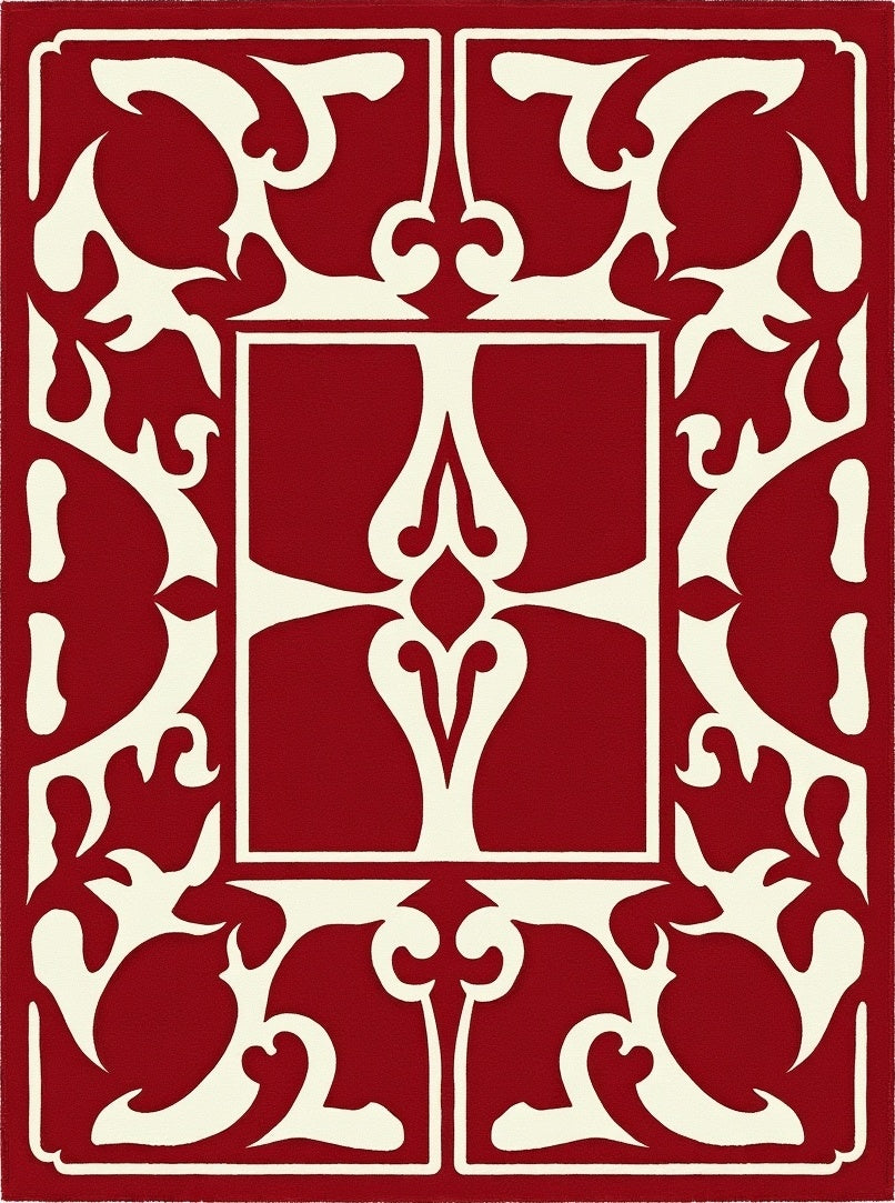 Classic Red Ivory Ornate Symmetry Rug
