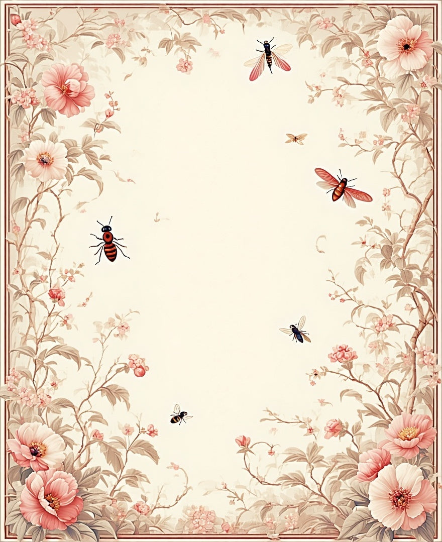 Floral Insect Pattern Cream Rug