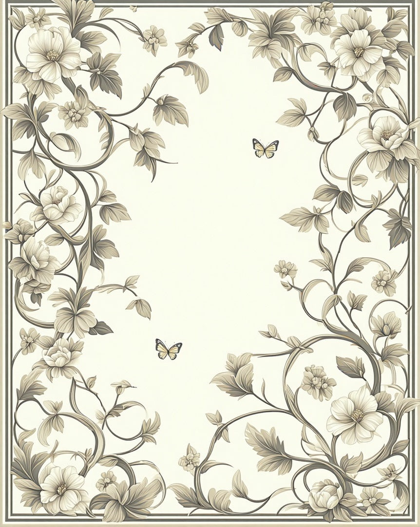 Vintage Floral Vine With 2 Butterflies Rug