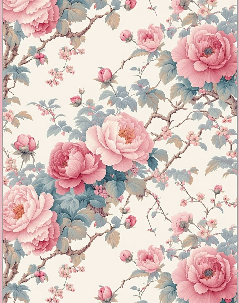 Delicate Pink Chinoiserie Floral Branches Rug