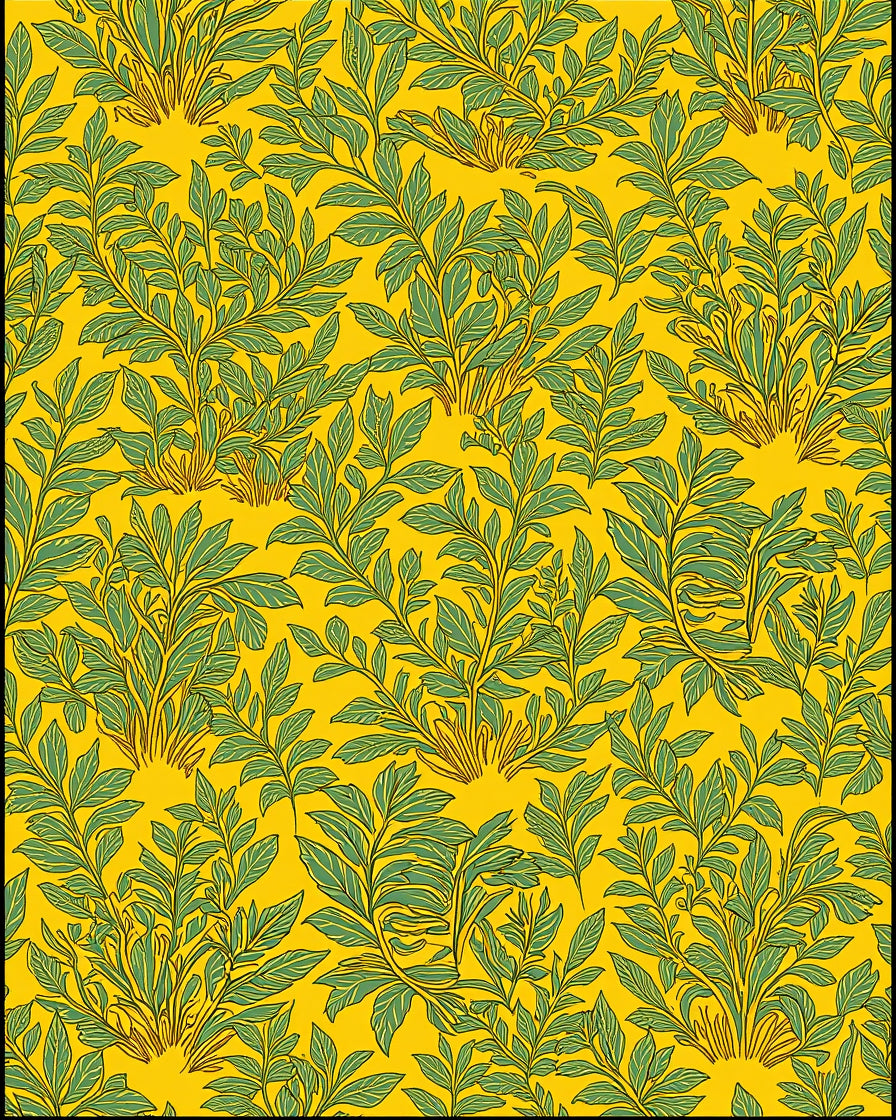 Tonal Yellow Green Leafy Pattern Rug