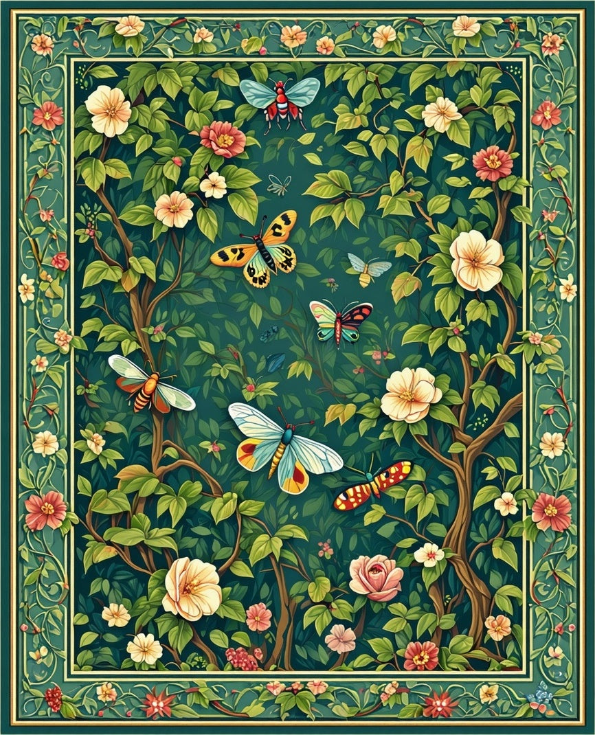 Enchanting Garden Butterfly Floral Pattern Rug