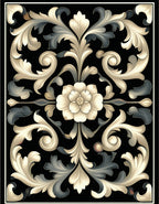 Ornate Floral Scroll Motif Rug