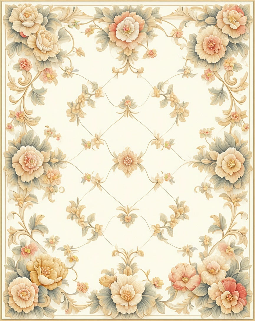 Floral Vine Lattice Pattern Rug