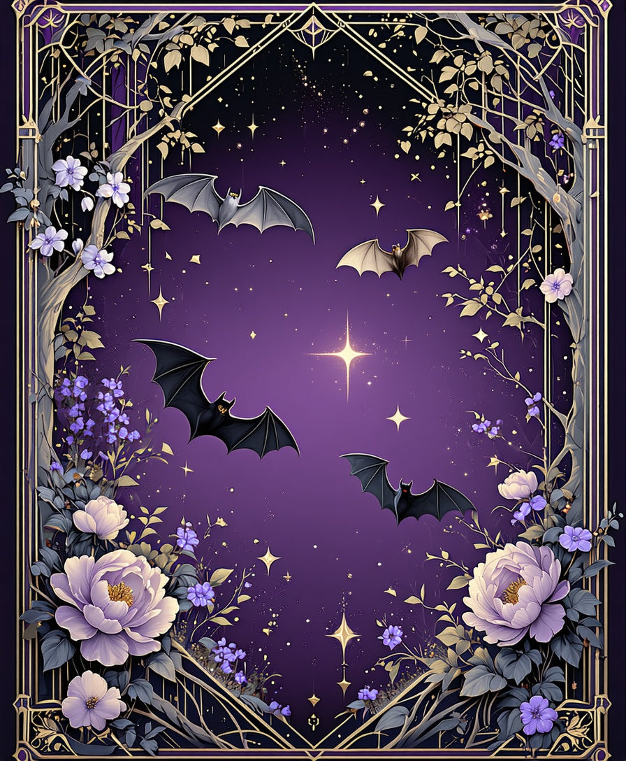 Whimsical Bats Floral Night Sky Rug