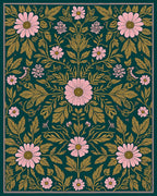 Pink Floral Botanical Pattern Rug