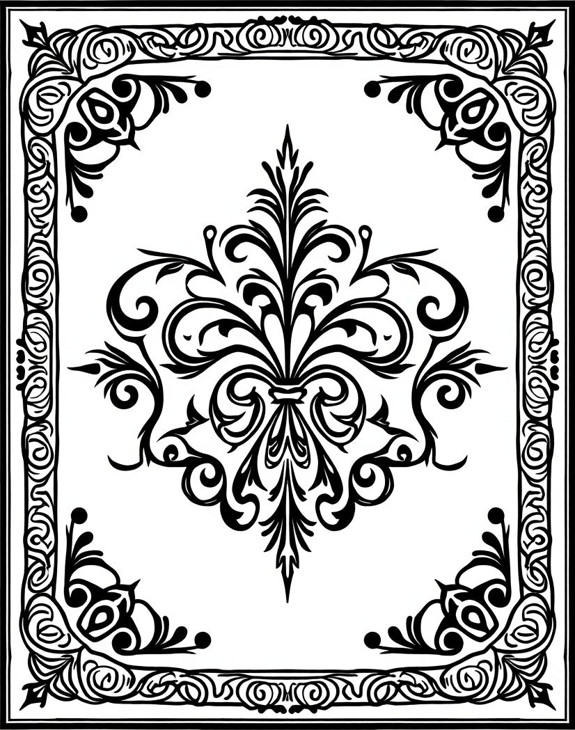 Black White Ornate Floral Swirls Design Rug