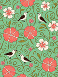 Whimsical Floral Birds Pattern Rug
