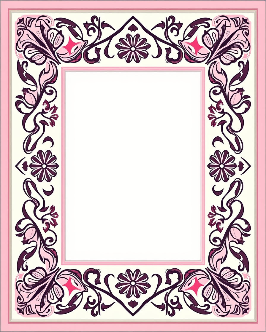 Ornate Floral Vine Border Pattern Rug