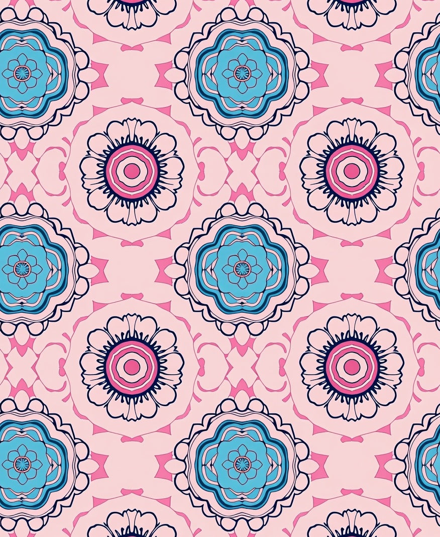 Pink Teal Floral Medallion Pattern Rug