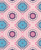 Pink Teal Floral Medallion Pattern Rug
