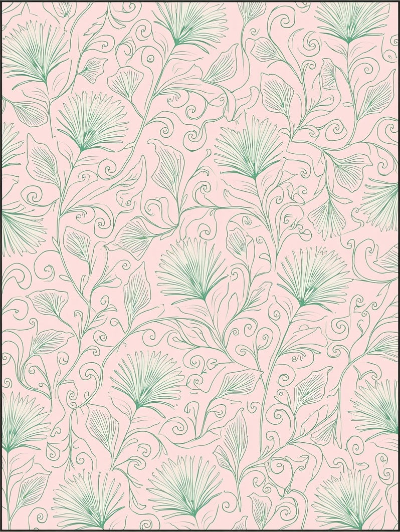 Soft Pink Floral Vine Pattern Rug