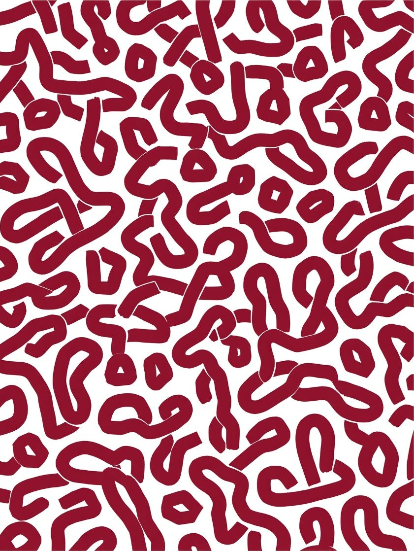 Crimson Wavy Interlocking Pattern Rug