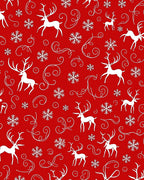 Crimson Reindeer Snowflake Swirls Rug