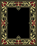 Ornate Flourish Red Gold Border Rug