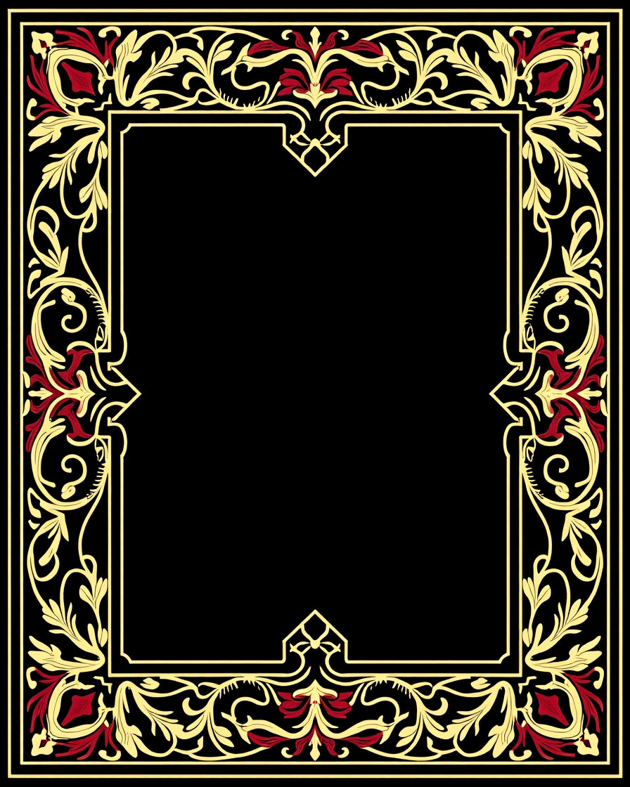 Ornate Flourish Red Gold Border Rug