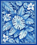 Blue Tropical Leaf Flower Pattern Rug