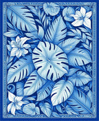Blue Tropical Leaf Flower Pattern Rug