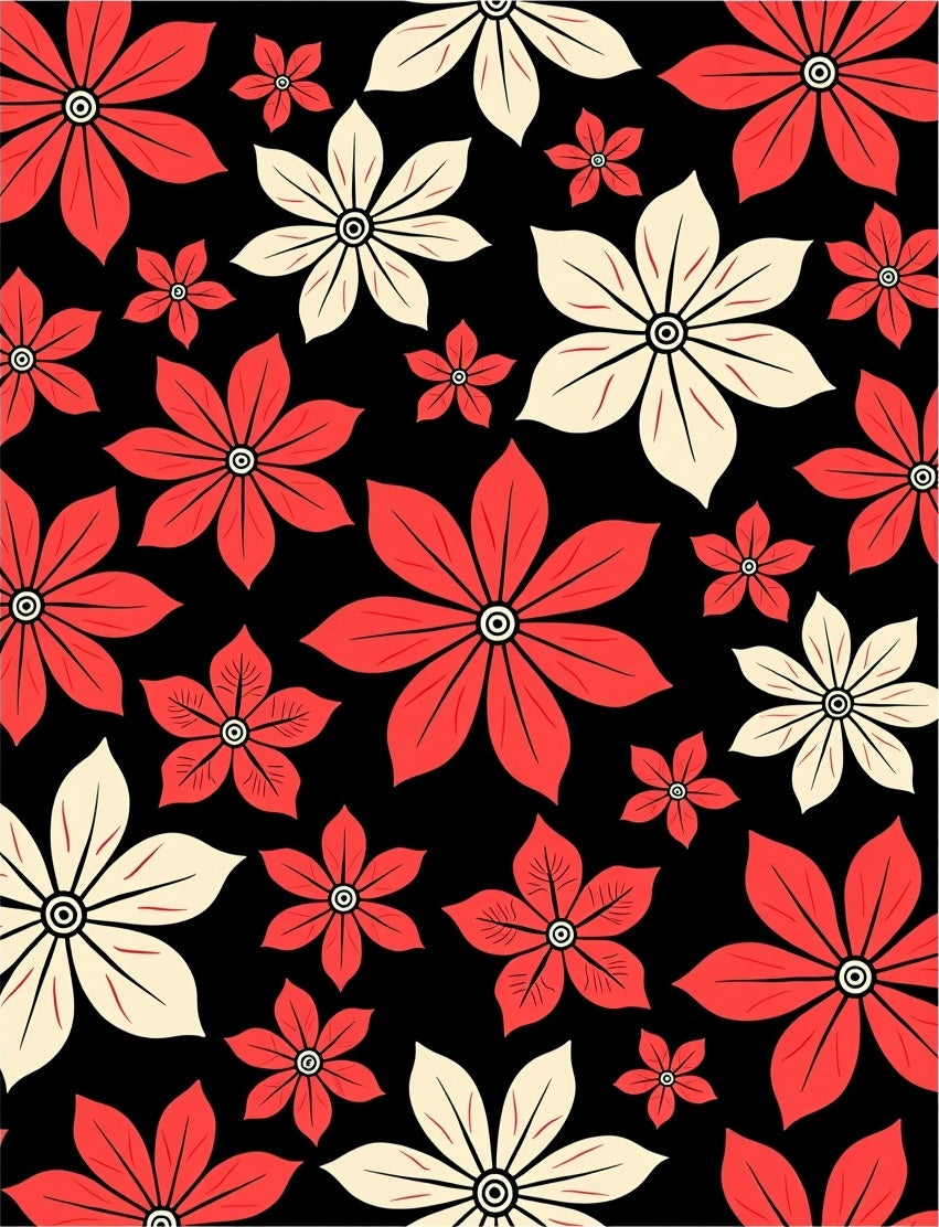 Bold Red Cream Floral Explosion Rug