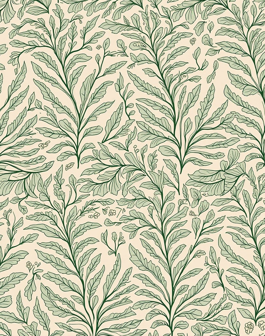 Botanical Patterned Green Vine Rug