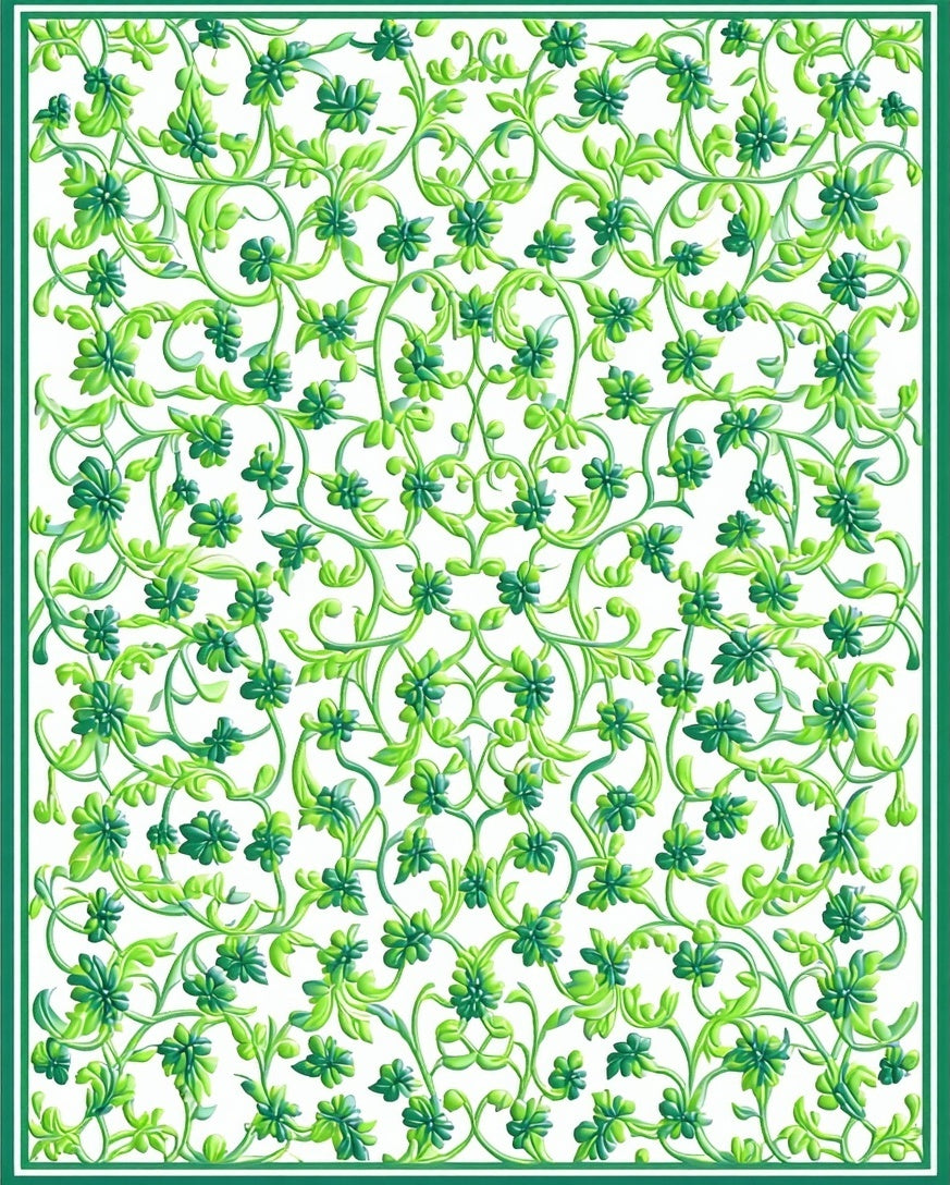 Lush Green Floral Vine Pattern Rug