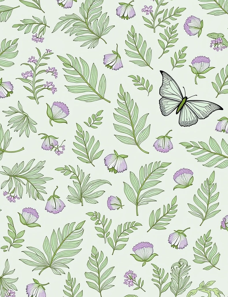 Nature's Garden Butterfly Botanical Pattern Rug