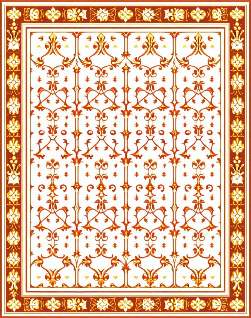 Vintage Floral Scrollwork Red Gold Rug