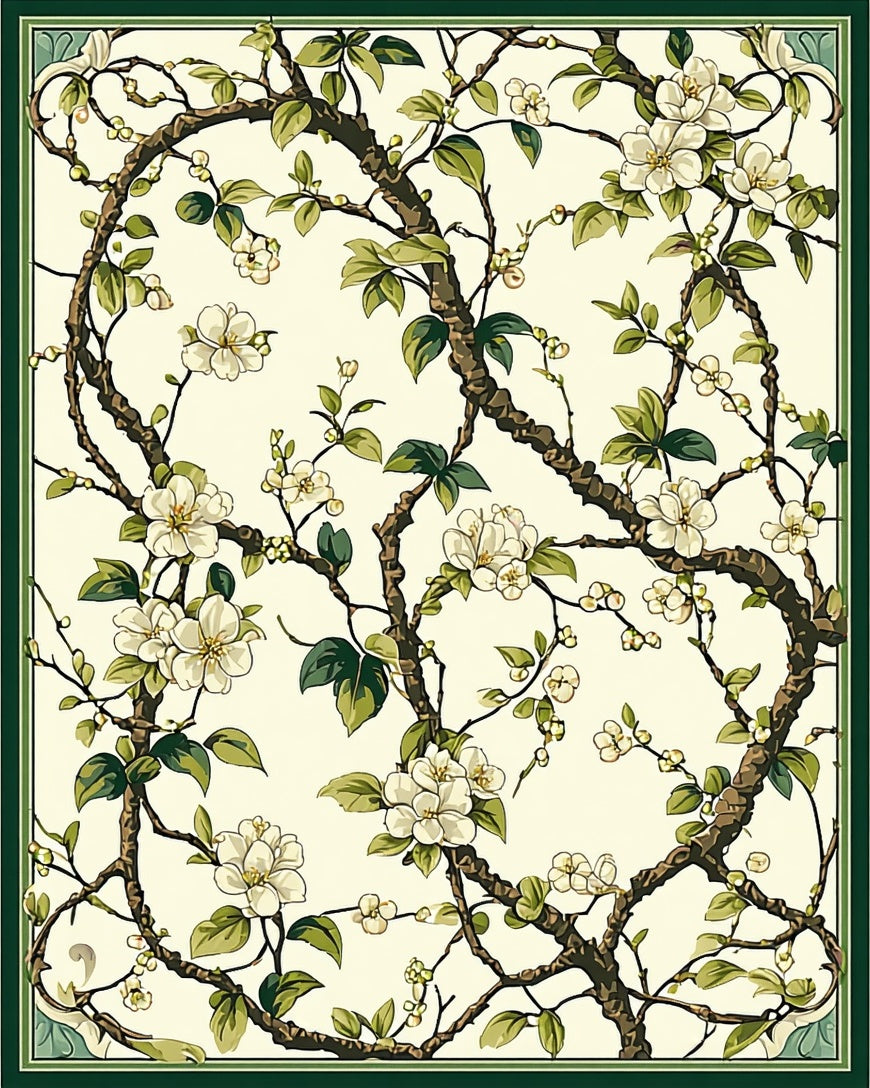 Elegant Floral Branch Pattern Rug