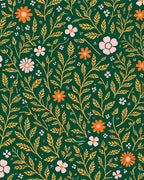 Forest Green Floral Botanical Pattern Rug