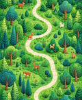 Whimsical Forest Path Woodland Creatures Rug
