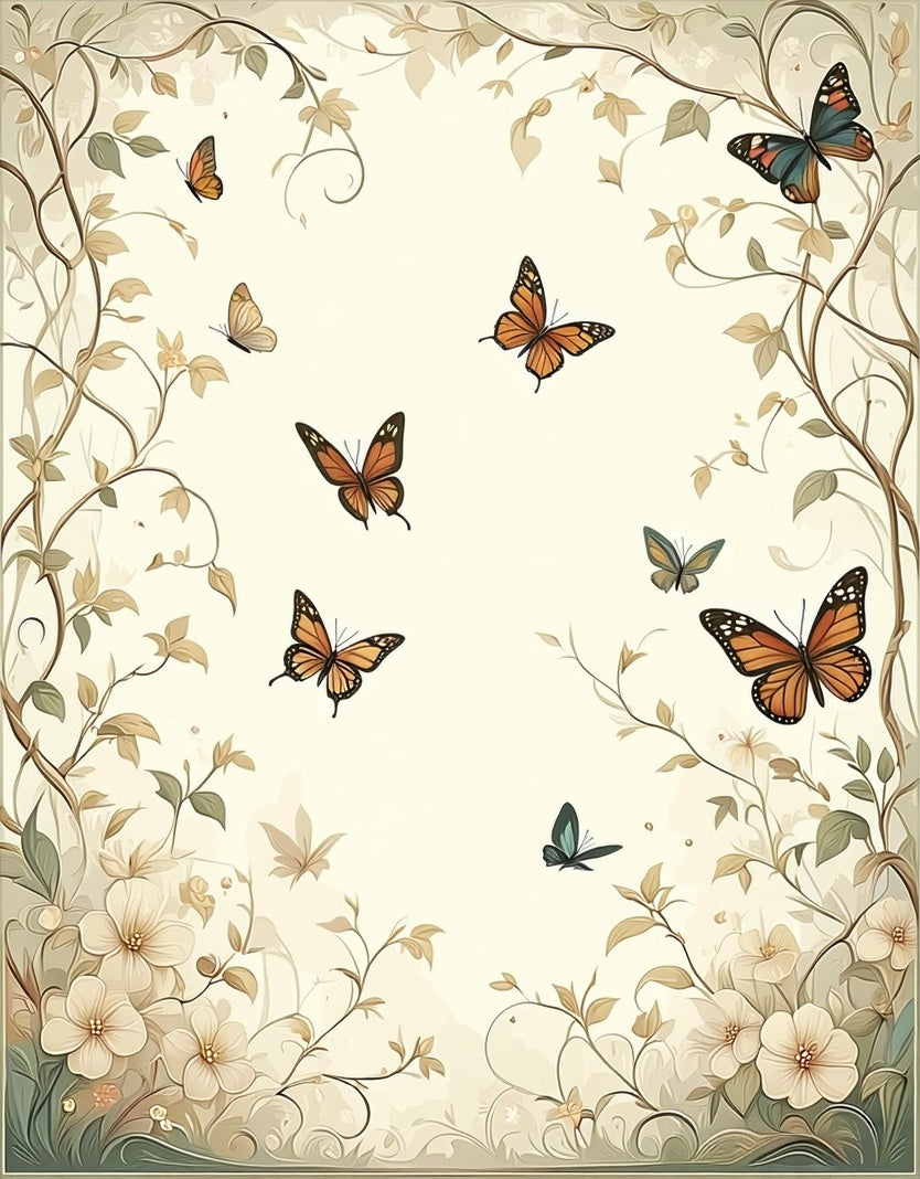 Whimsical Butterflies and Floral Vine Rug