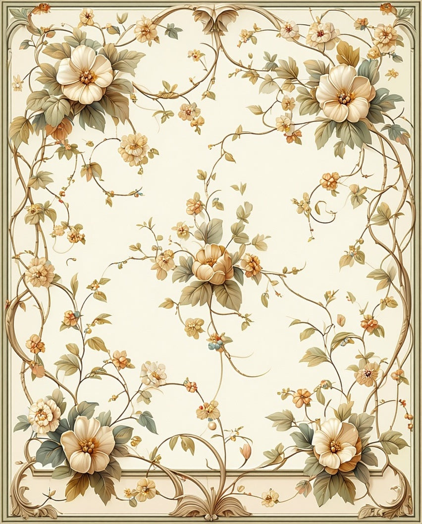 Vintage Floral Vine Scroll Pattern Rug