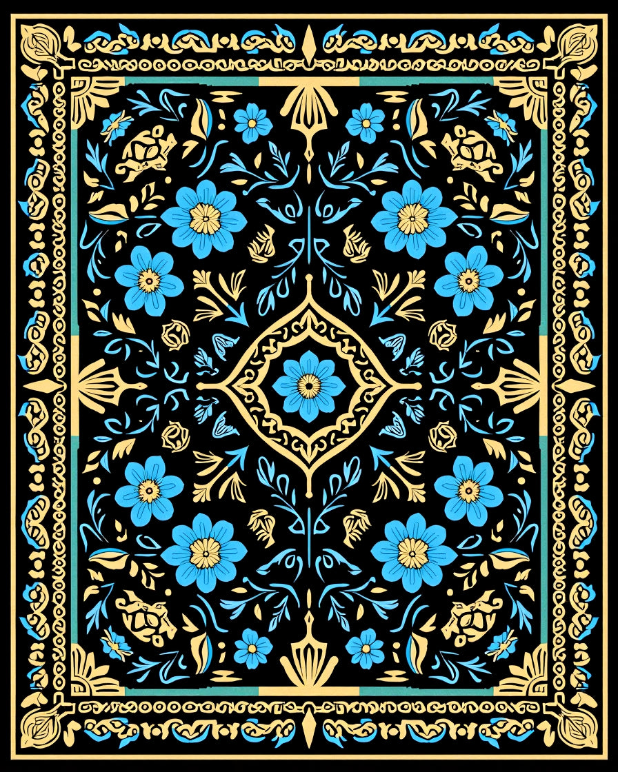 Black Floral Delight Pattern Rug