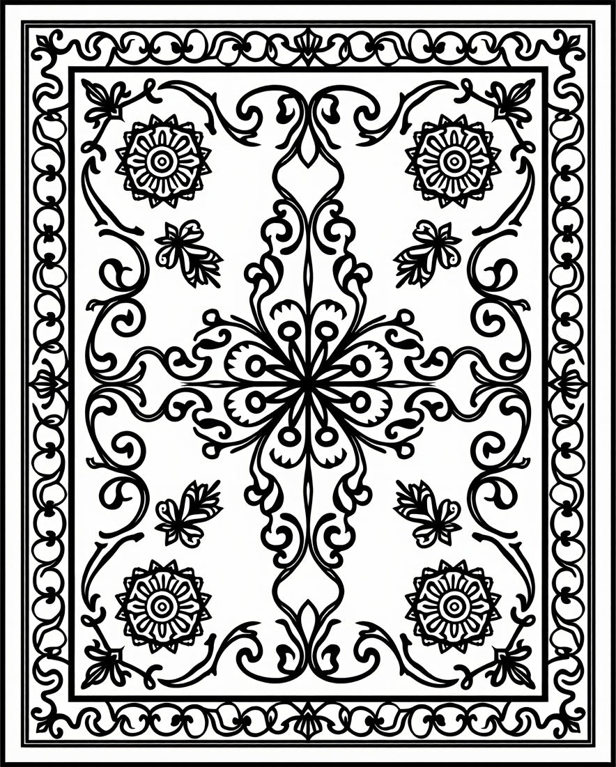 Elegant Floral Scrollwork Mandala Design Rug