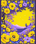 Vibrant Yellow Purple Floral Landscape Rug