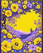 Vibrant Yellow Purple Floral Landscape Rug