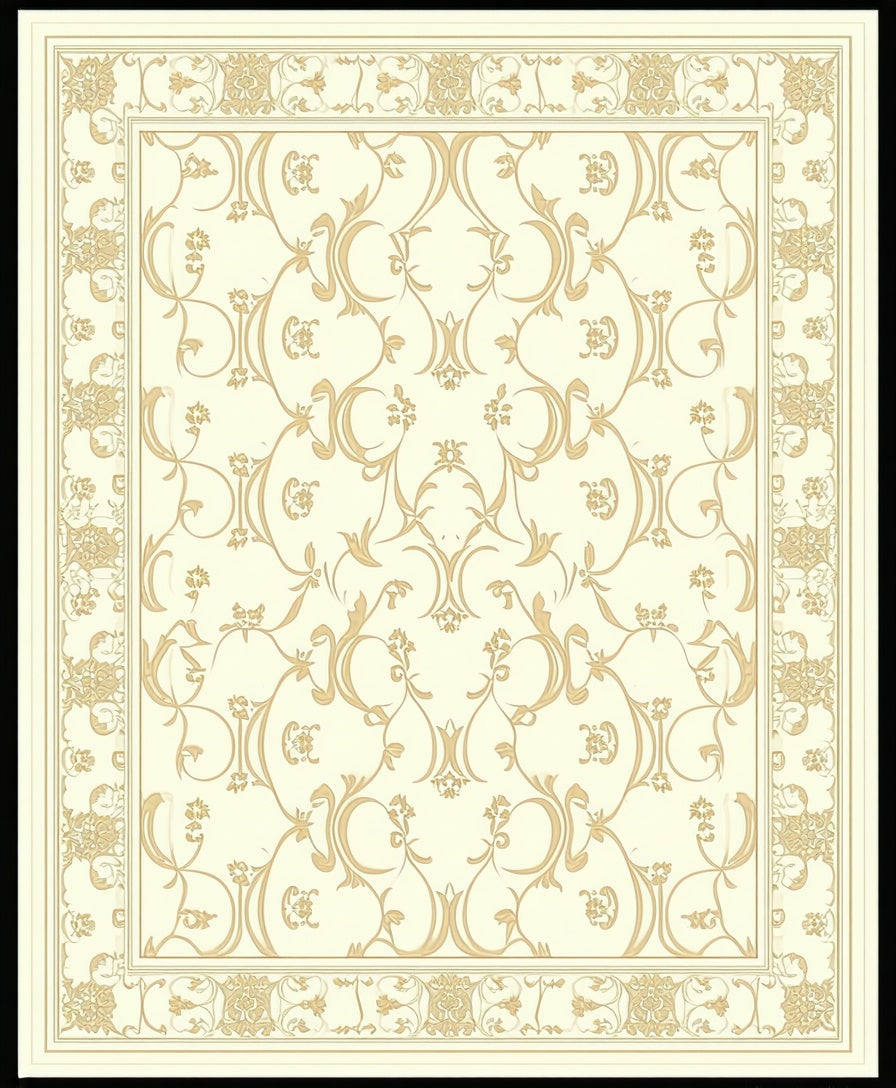 Ornate Damask Scroll Pattern Rug