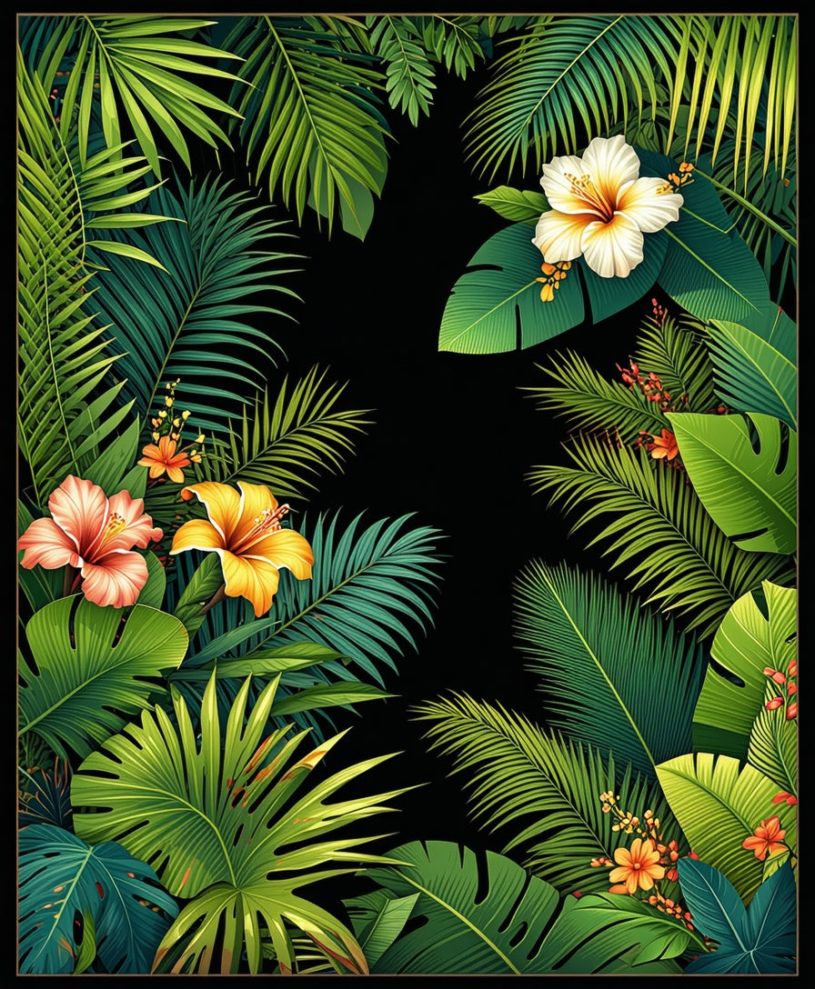 Lush Tropical Floral Leaf Pattern Rug