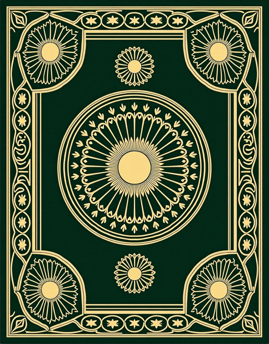 Green Gold Sunburst Floral Medallion Rug