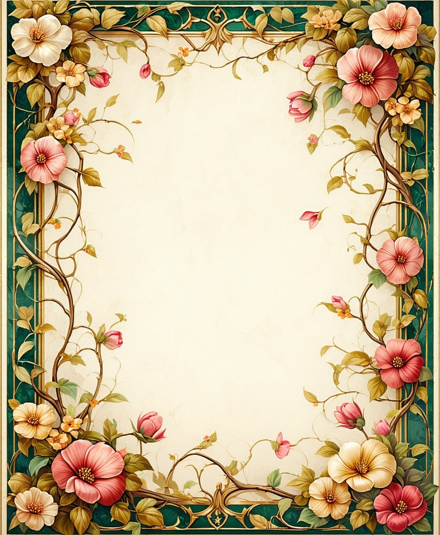 Elegant Floral Vines Border Rug