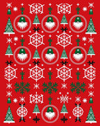 Festive Red White Green Gnome Trees Rug