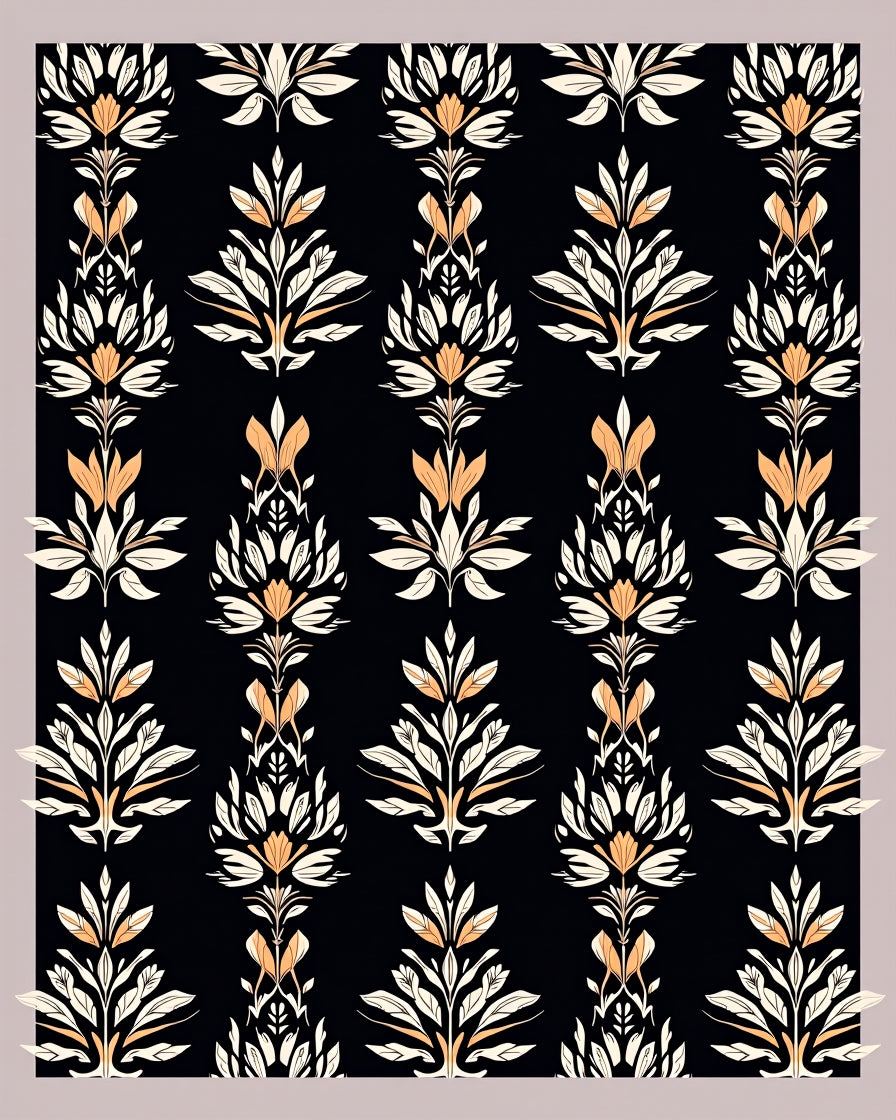 Black Floral Intricate Pattern Rug